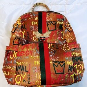 Brown Vegan Leather Graphic Women's Backpack